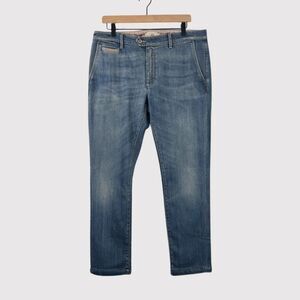 Teleria Zed Mens Jeans Blue Denim Tapered Slim Fit Italian Stretch Size 38x28